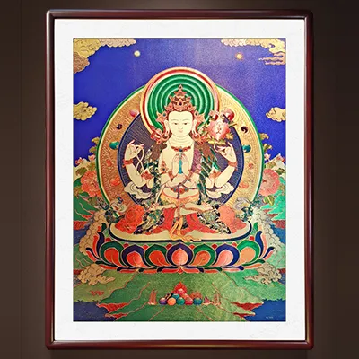 四臂观音 Au999足金 复刻非遗手工拉萨堆绣唐卡 装饰画 工艺画 桃源境出品-FB08EA0012