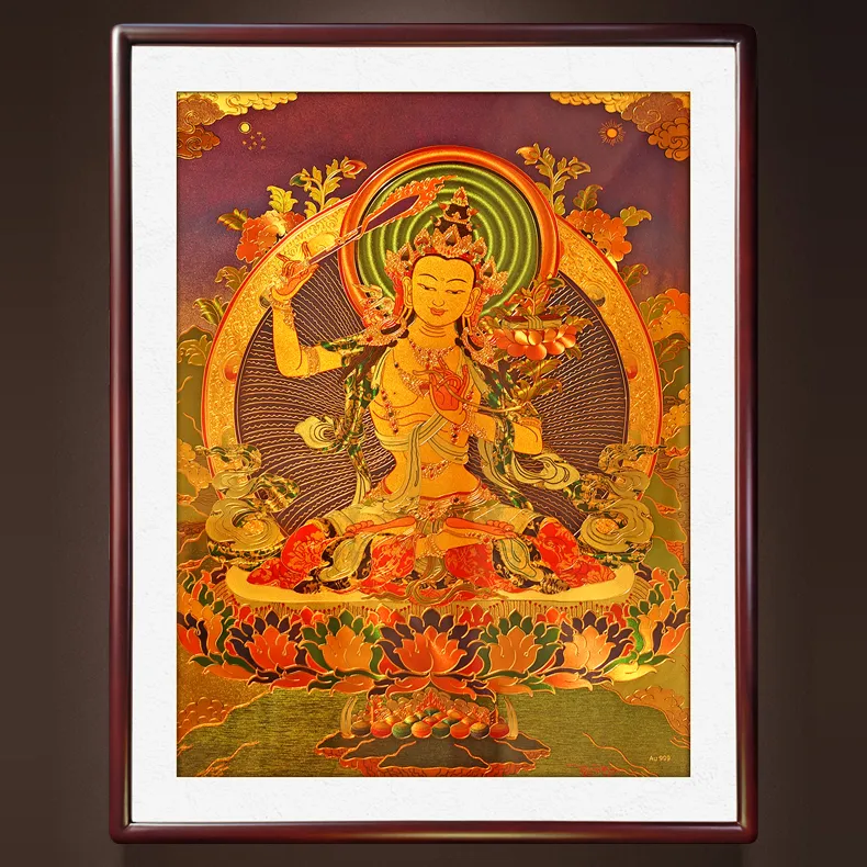 文殊菩萨 Au999足金 复刻非遗手工拉萨堆绣唐卡 装饰画 工艺画 桃源境出品 文殊菩萨 Au999足金 复刻非遗手工拉萨堆绣唐卡 装饰画 工艺画 桃源境出品
